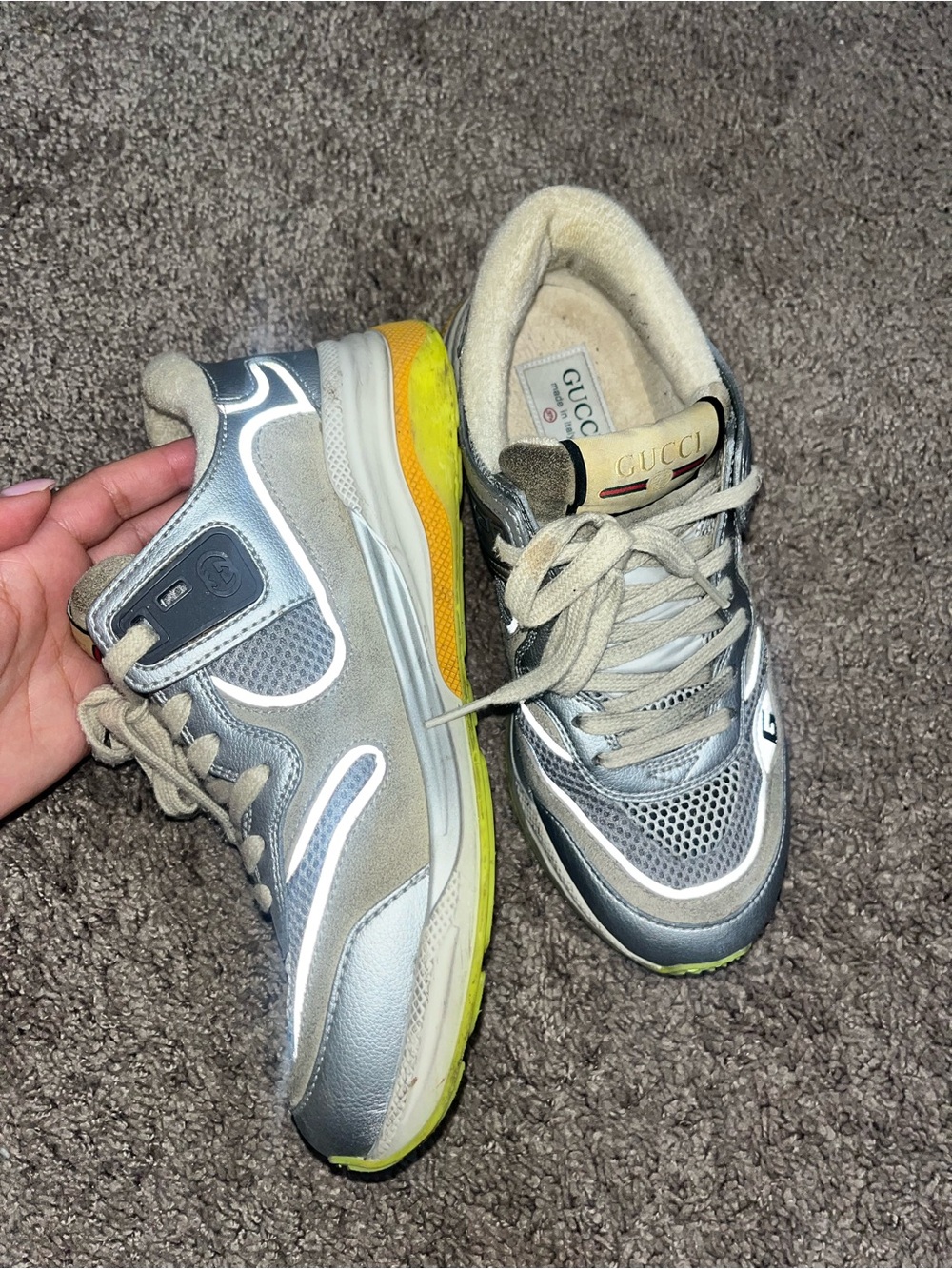 Gucci Ultrapace Silver Metallic Sneakers - Picture 2 of 16